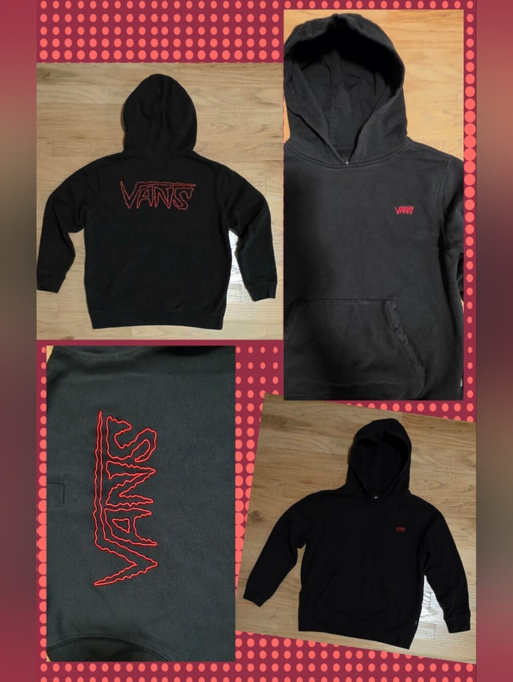 Boys' Sz Med Vans "Sketch Tape" pullover black and red embroidered hoodie